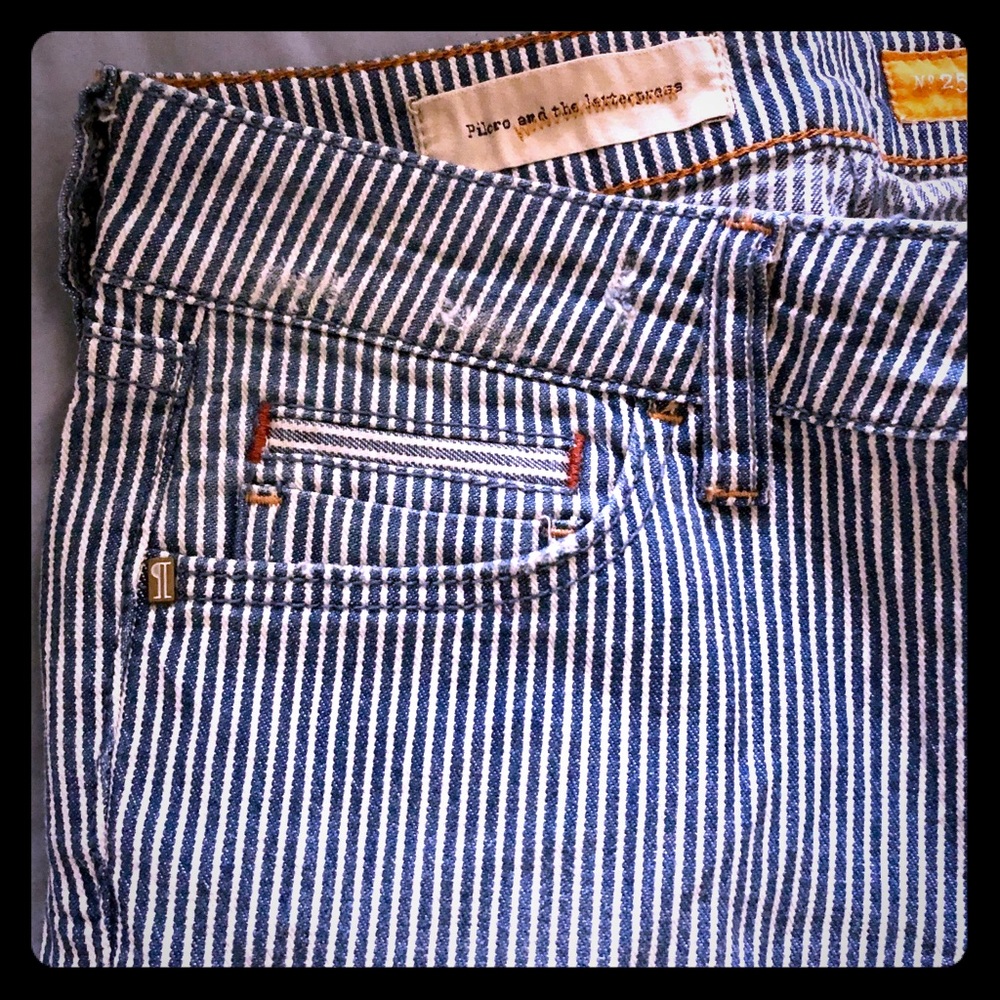 denim striped straight leg jeans